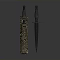 Two Military Knives One With Camouflage Sheath And Another With Black Handle On Gray Background