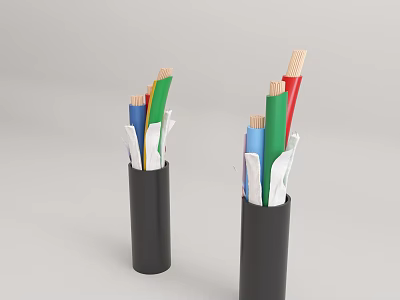 Colorful Electrical Cables In Black Tubes With Diverse Wire Colors 3d model