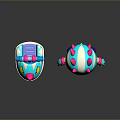 Cute Cartoon Character With Horned Helmet Yellow Goggles And Blue Pink Snake Creature