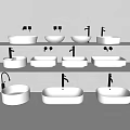 Modern Bathroom Washbasins Featuring Various Shapes and Stylish Faucet Designs 3d model