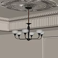 Classic Chandelier With White Glass Shades In Elegant Ceiling Molding Interior Design