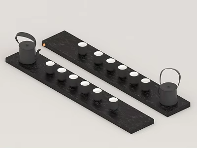 Modern Minimalist Tea Set With Black Trays Teapots And White Teacups 3d model