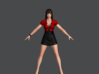 Game And Movie Character In Red Top Black Skirt Black High Heels With Outstretched Arms 3d model