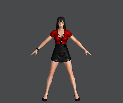 Game And Movie Character In Red Top Black Skirt Black High Heels With Outstretched Arms 3d model