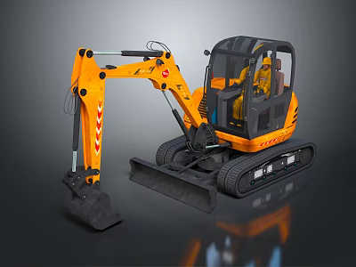 Yellow And Black Modern Tracked Excavator With Transparent Cab And Construction Features 3d model