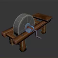Manual Knife Sharpener With Wooden Base Stone Wheel And Metal Clamp For Kitchen Use
