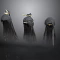 Elegant Long Black Hair Wigs With Three Styles Golden Ornaments For Daily Use