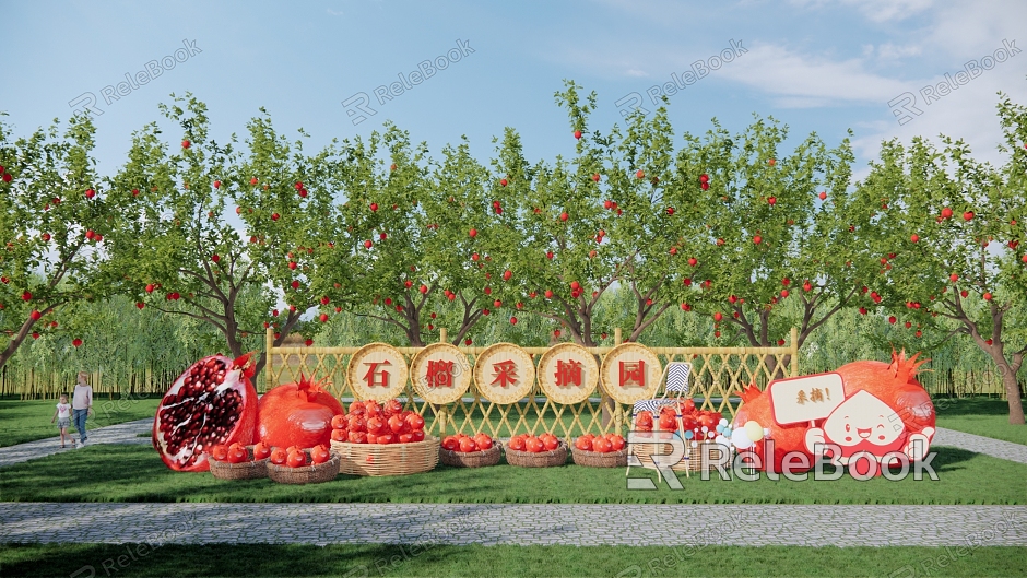 Modern Meichen Pomegranate Picking Garden Meichen Pomegranate Park Landscape Entrance Landscape Wall Fruit Picking Garden Farm Pomegranate Structure model