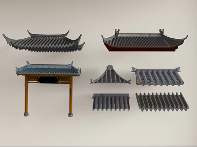 Traditional Chinese Architectural Components With Various Roof Tiles And Eave Structures 3d model