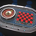Casino Roulette Table Gaming Equipment With Wooden Metal Frame And Blue Seats
