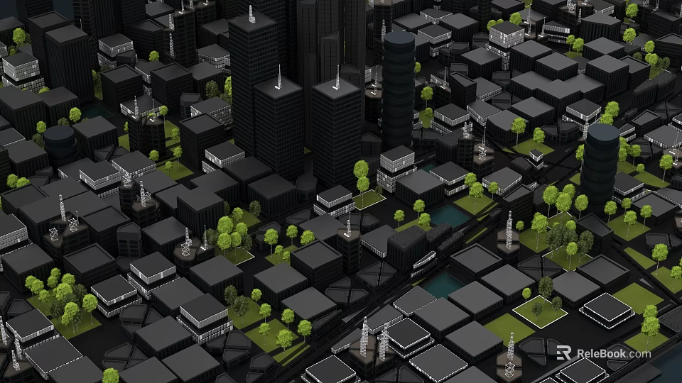 Urban Architectural Complex With Modern High Rise Buildings And Green Spaces 3d model 