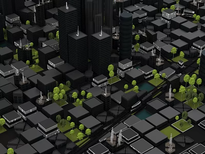 Urban Architectural Complex With Modern High Rise Buildings And Green Spaces 3d model