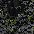 Urban Architectural Complex With Modern High Rise Buildings And Green Spaces
