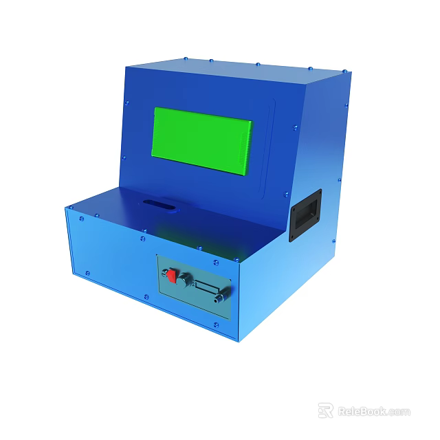 Blue Industrial Equipment With Green Screen Display And Control Panel Features 3d model 