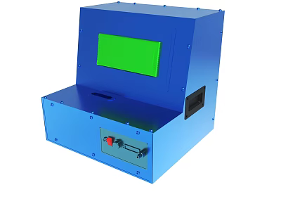Blue Industrial Equipment With Green Screen Display And Control Panel Features 3d model