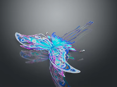 Colorful Butterfly Decoration With Vibrant Blue Purple Patterns Shiny Iridescent Wings And Intricate Artistic Design 3d model