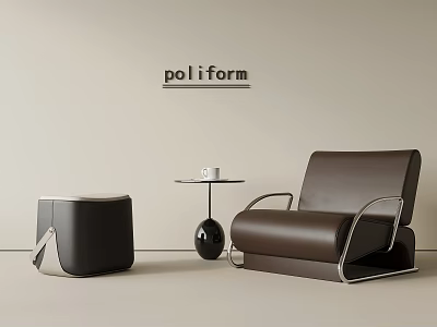 Poliform Modern Brown Leather Single Sofa With Side Table And Stool 3d model