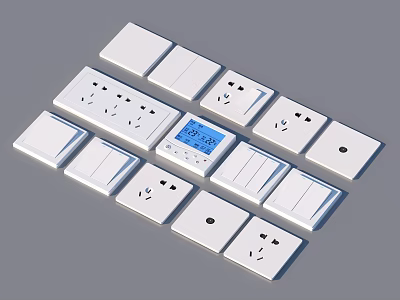 Modern White Electrical Switches And Sockets With Digital Display For Home 3d model