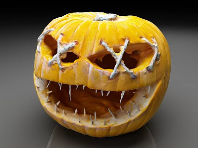 Spooky Halloween Pumpkin With Carved X Eyes And Sharp Teeth Design 3d model
