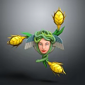 Mythical Character With Serpent Hair Wings Green Vines And Yellow Floral Buds 3D Design