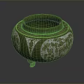 Decorative Ceramic Jar With Green And White Floral Patterns And Small Feet