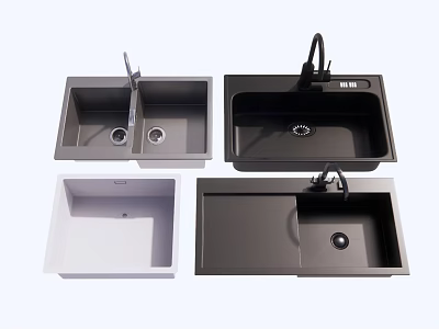 Various Modern Kitchen Sinks In Gray And White With Faucet Designs 3d model