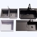 Various Modern Kitchen Sinks In Gray And White With Faucet Designs 3d model