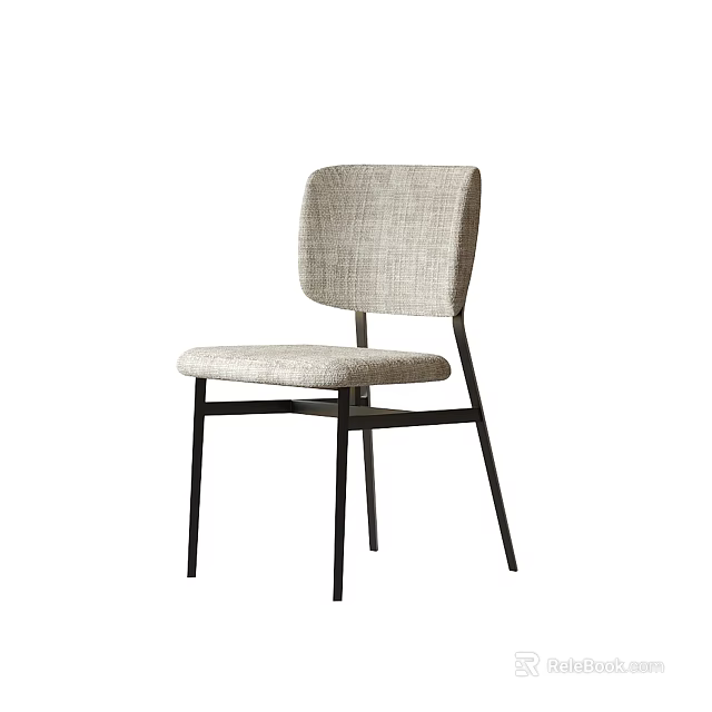 Modern Fabric Single Chair With Light Gray Upholstery And Black Metal Legs 3d model 