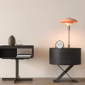 Modern Black Bedside Tables with Open Shelf Lamp Clock and Cross Legs 3d model