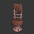 Rustic Wooden Chair With Furry Brown Cushion Backrest And Root Shaped Legs