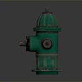 Green Fire Hydrant With Fluted Body Round Base And Metal Outlets
