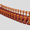 Wooden Plank Bridge Structure With Red Rope Barriers And Decorative Posts