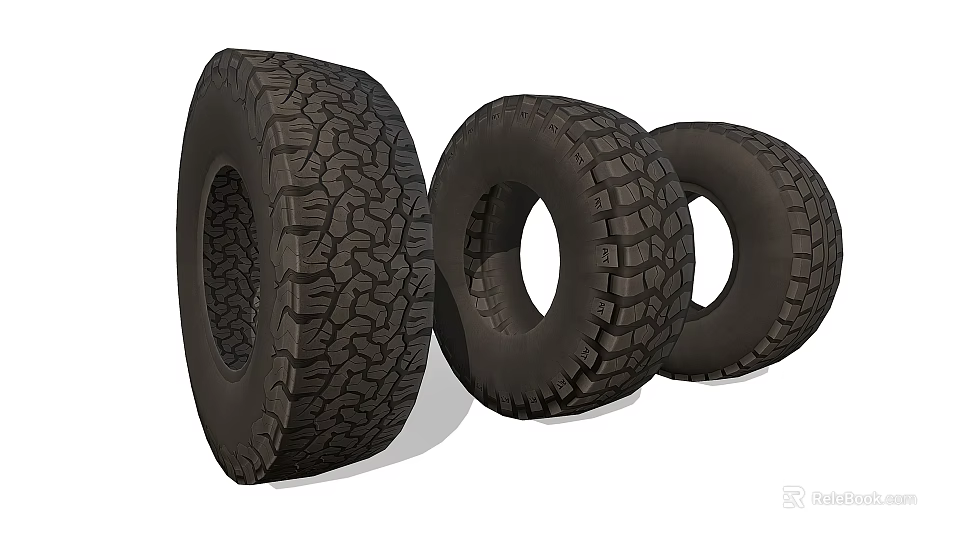 Set of Three Durable Car Off Road Tires With Deep Tread Pattern Design 3d model 