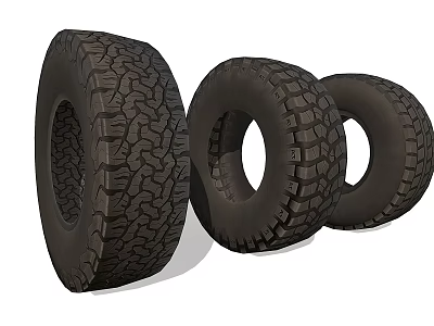 Set of Three Durable Car Off Road Tires With Deep Tread Pattern Design 3d model