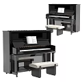 Classic Black Upright Piano With White Cushioned Bench And Open Music Sheet For Musical Instruments