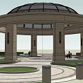 Circular Pavilion With Dome Roof Stone Columns And Green Lawn Area