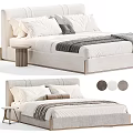 Modern Linen Bed With White Pillows Gray Cushions Striped Blanket And Neutral Color Options