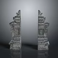 Ancient Symmetrical Stone Carved Pillars With Ornate Sculptures And Intricate Designs
