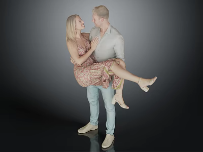 Man Carrying Woman In Floral Dress And Light Gray Shirt With Jeans 3d model Man Carrying Woman In Floral Dress And Light Gray Shirt With Jeans 3d model