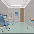 Medical Examination Room Interior With Blue Curtains Window Desk Blue Chair And Medical Cart