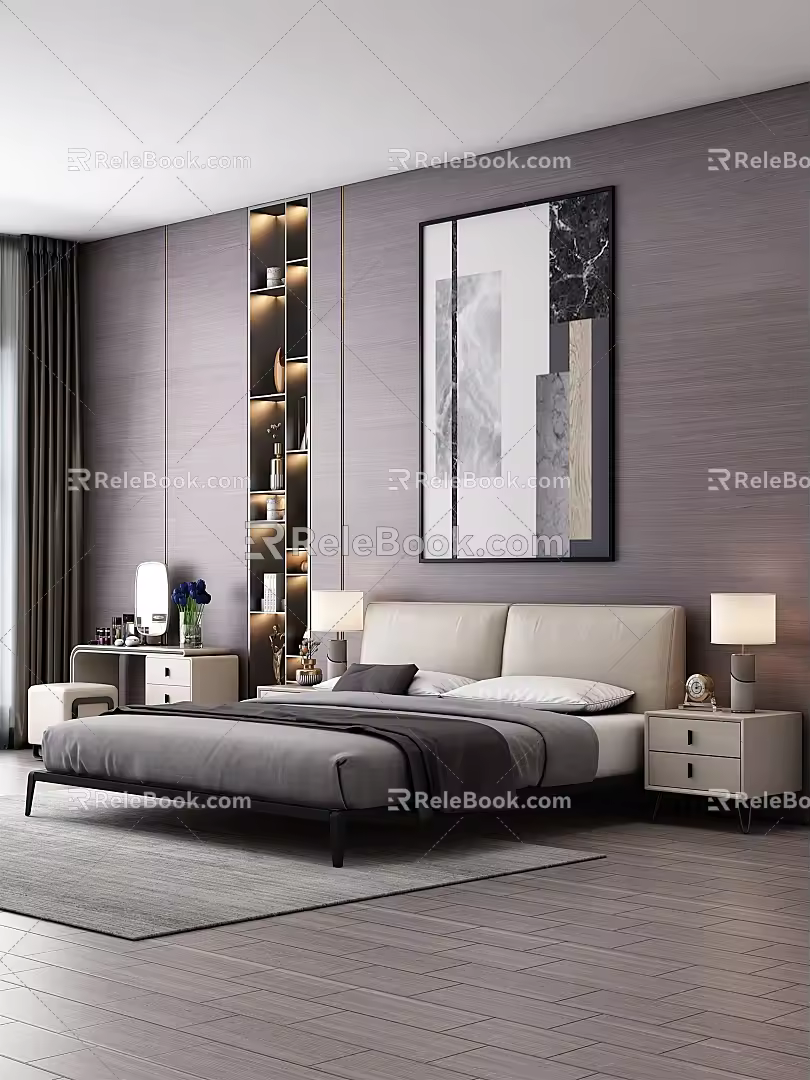 Modern background double bed side beige 3d model