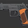 Metal Pistol With Orange Grip And Chrome Finish Detailed Close Up