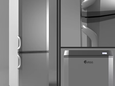 ARAG Modern Stainless Steel Double Door Refrigerator And Standalone Freezer Design 3d model