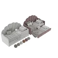 Modern Scalloped Back Sofa Bed In Light Green With Pillows And Storage Drawers