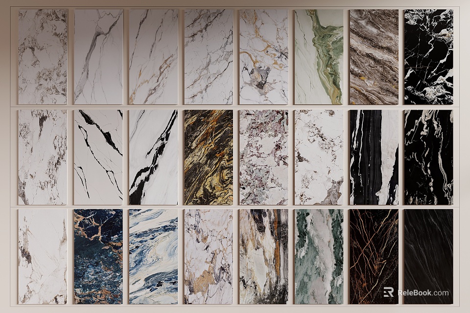 Wall Panels With Various Marble Textures 3d model 