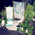Commercial Equipment Oriental Style Display With Bamboo Lotus Lanterns And Screen For Business Event Setup