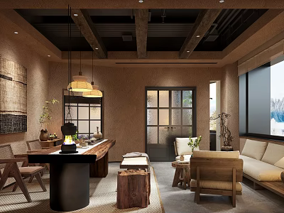 Cozy Café Interior Design With Wooden Furniture Warm Lighting And Natural Light 3d model