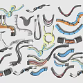 Assorted Colored Cables And Wires With Various Shapes Connectors And Coiled Designs