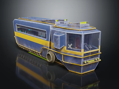 Blue And Yellow Futuristic Car With Transparent Cabin And Industrial Design Elements 3d model