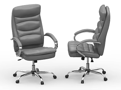 Gray Leather Office Chair With Armrests Curved Backrest And Silver Base Wheels 3d model